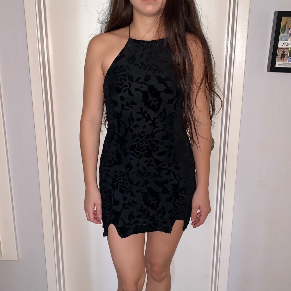 Black velvet floral dress